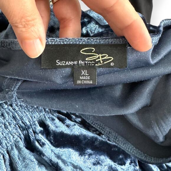 Suzanne Betro Blue Crushed Velvet V Neck Dolman Sleeve Stretchy Dress Women's XL - Picture 8 of 9